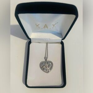 Vintage Kay Jewelers Silver Heart Necklace with Gem Accents